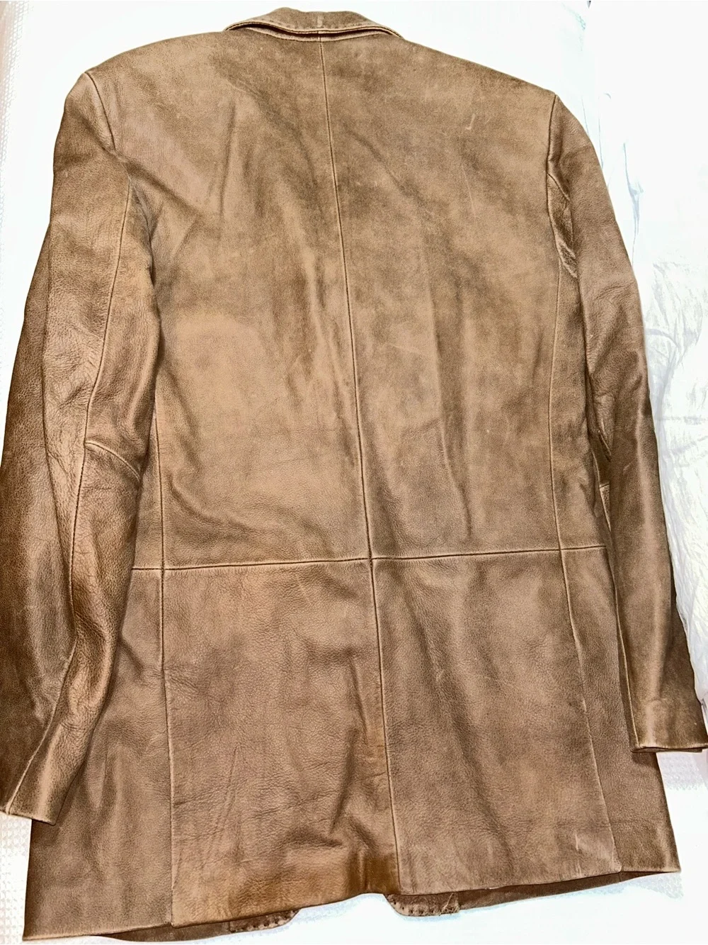 J. Ferrar Tan Brown Leather Three Button Blazer Sport Coat Jacket